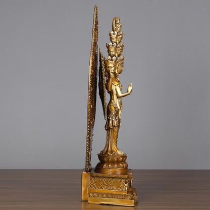 Mythstone Handmade Thousand-armed Avalokitesvara Kwan Yin Wealth Brass Copper Statue Decoration