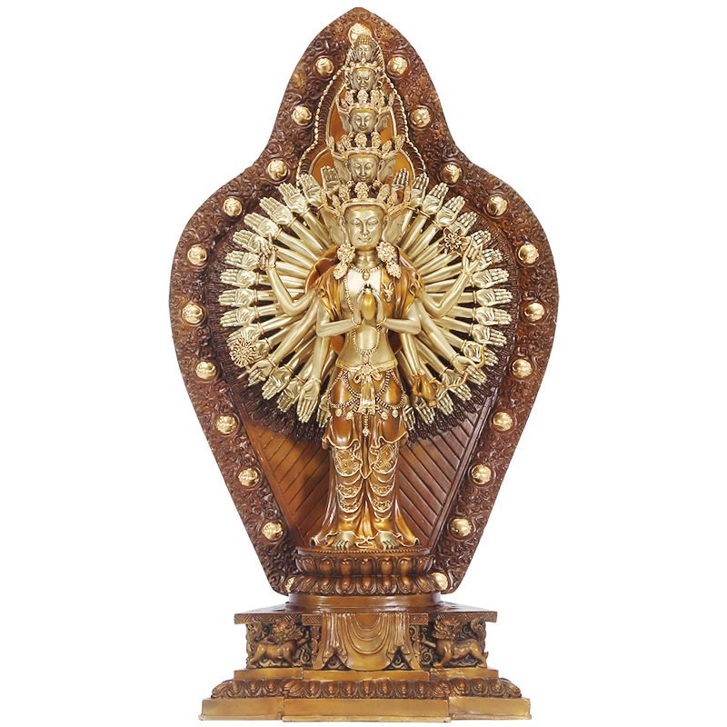 Mythstone Handmade Thousand-armed Avalokitesvara Kwan Yin Wealth Brass Copper Statue Decoration