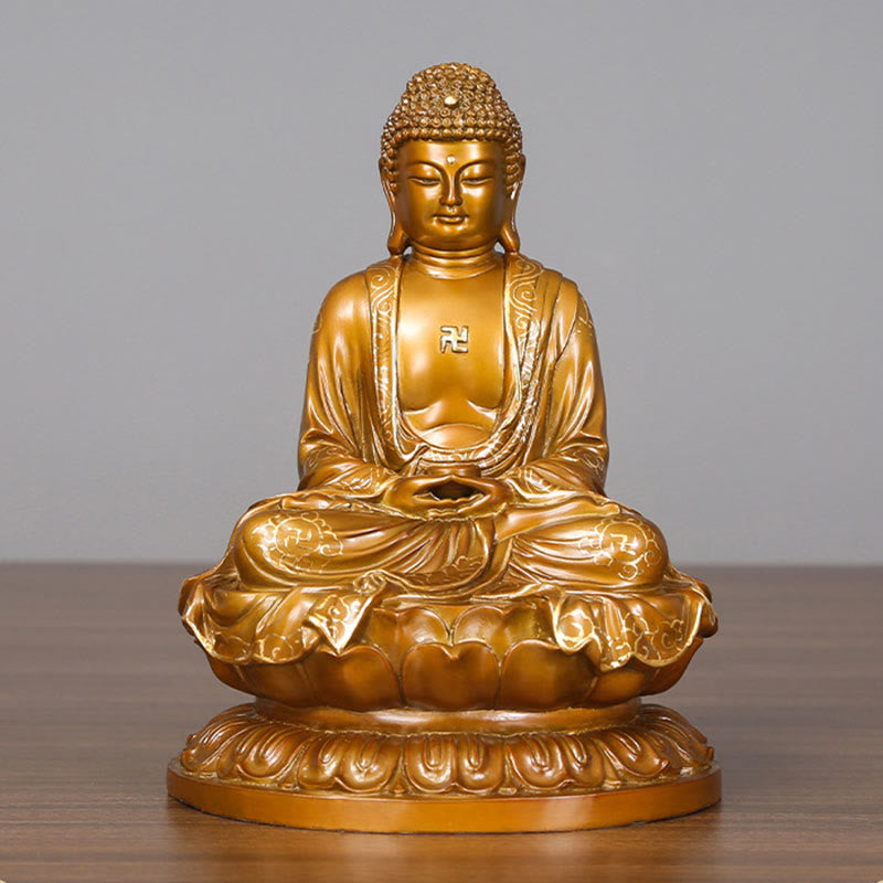 Mythstone Amitabha Sakyamuni Medicine Buddha Figurine Compassion Metal Copper Statue Home Decoration