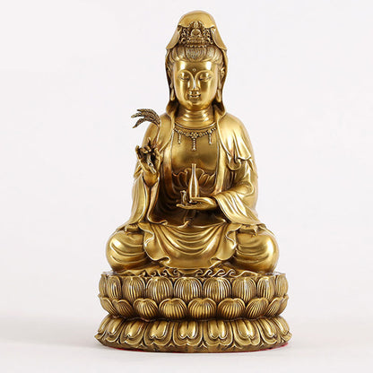 Mythstone Kwan Yin Avalokitesvara Holding A Willow Bottle Harmony Brass Copper Statue Home Decoration