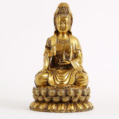 Mythstone Kwan Yin Avalokitesvara Holding A Willow Bottle Harmony Brass Copper Statue Home Decoration