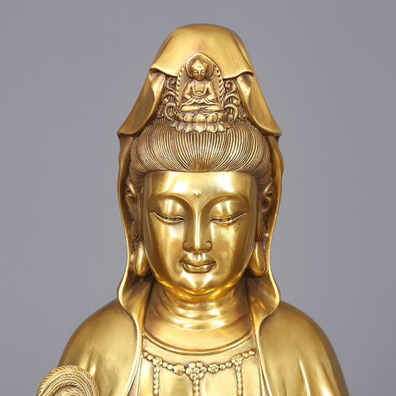 Mythstone Kwan Yin Avalokitesvara Holding A Willow Bottle Harmony Brass Copper Statue Home Decoration