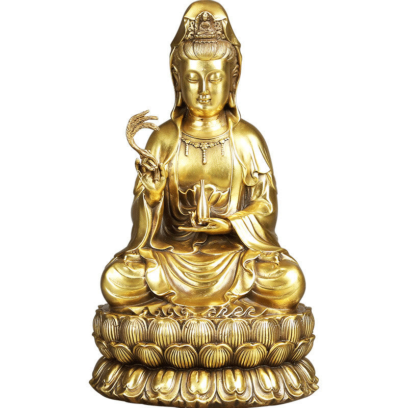 Mythstone Kwan Yin Avalokitesvara Holding A Willow Bottle Harmony Brass Copper Statue Home Decoration