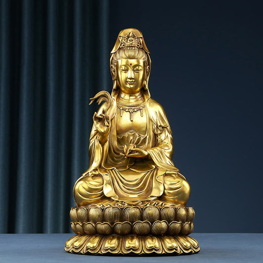 Mythstone Kwan Yin Avalokitesvara Holding A Willow Bottle Harmony Brass Copper Statue Home Decoration