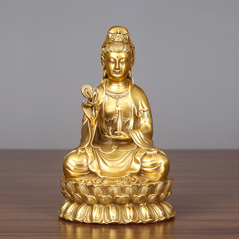 Mythstone Kwan Yin Avalokitesvara Holding A Willow Bottle Harmony Brass Copper Statue Home Decoration