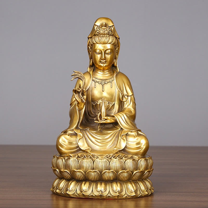 Mythstone Kwan Yin Avalokitesvara Holding A Willow Bottle Harmony Brass Copper Statue Home Decoration