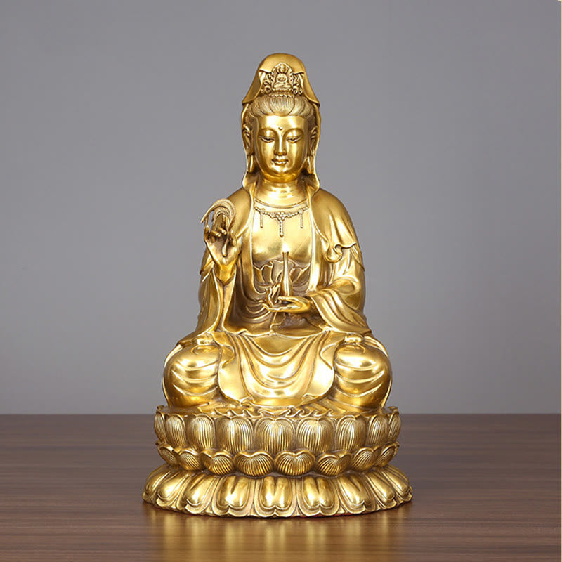 Mythstone Kwan Yin Avalokitesvara Holding A Willow Bottle Harmony Brass Copper Statue Home Decoration