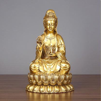 Mythstone Kwan Yin Avalokitesvara Holding A Willow Bottle Harmony Brass Copper Statue Home Decoration