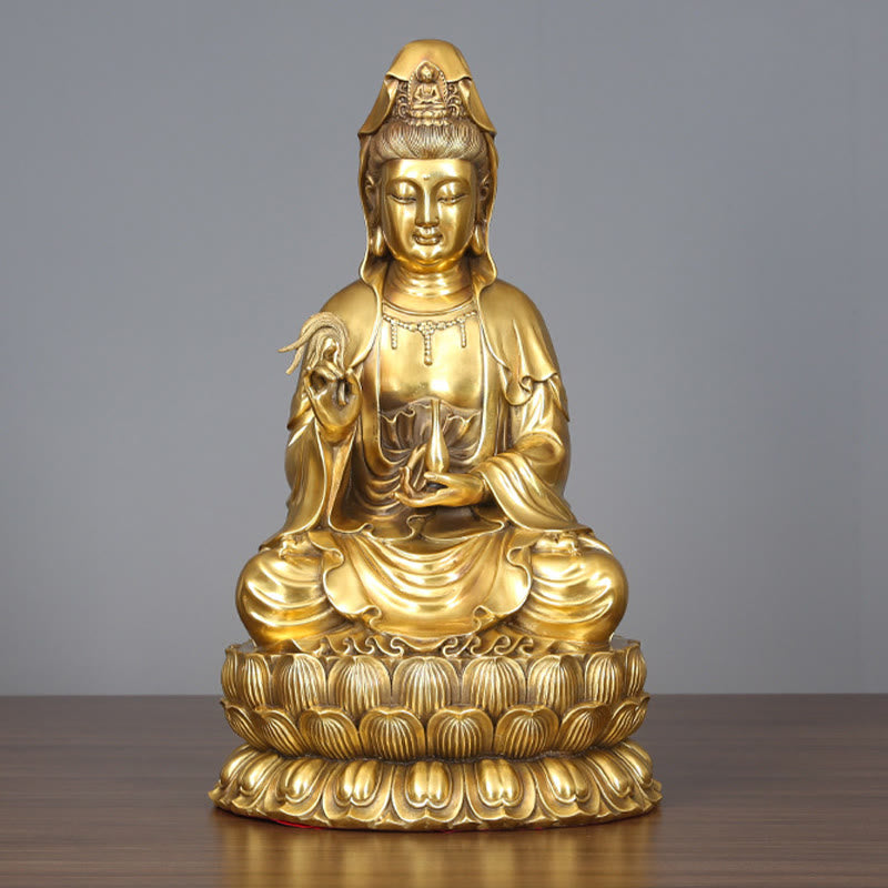 Mythstone Kwan Yin Avalokitesvara Holding A Willow Bottle Harmony Brass Copper Statue Home Decoration