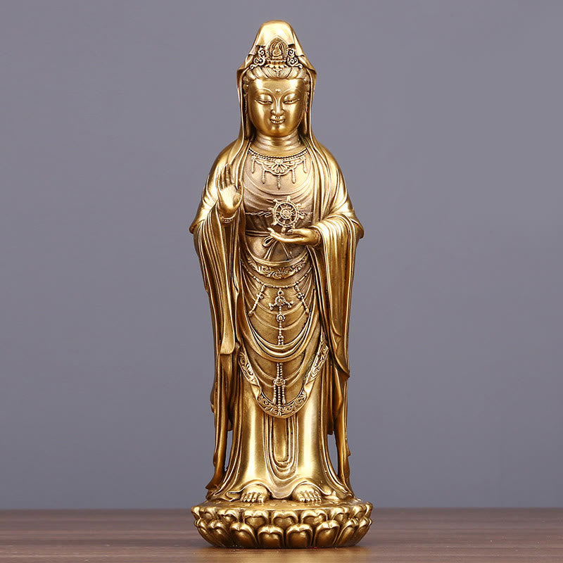 Mythstone Kwan Yin Avalokitesvara Holding The Dharma Wheel Wealth Brass Copper Statue Decoration