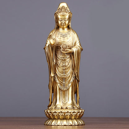 Mythstone Kwan Yin Avalokitesvara Holding The Dharma Wheel Wealth Brass Copper Statue Decoration