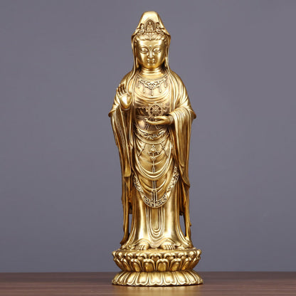 Mythstone Kwan Yin Avalokitesvara Holding The Dharma Wheel Wealth Brass Copper Statue Decoration