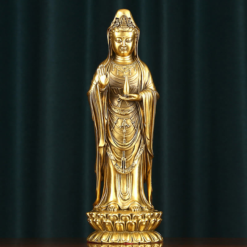 Mythstone Kwan Yin Avalokitesvara Holding The Dharma Wheel Wealth Brass Copper Statue Decoration