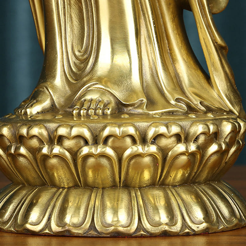 Mythstone Kwan Yin Avalokitesvara Holding The Dharma Wheel Wealth Brass Copper Statue Decoration