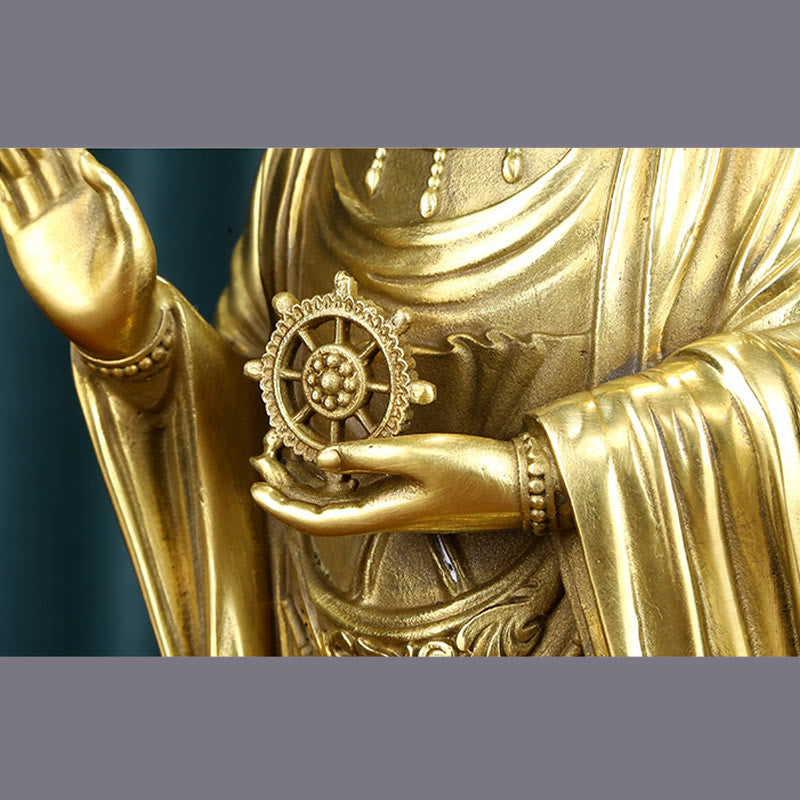 Mythstone Kwan Yin Avalokitesvara Holding The Dharma Wheel Wealth Brass Copper Statue Decoration