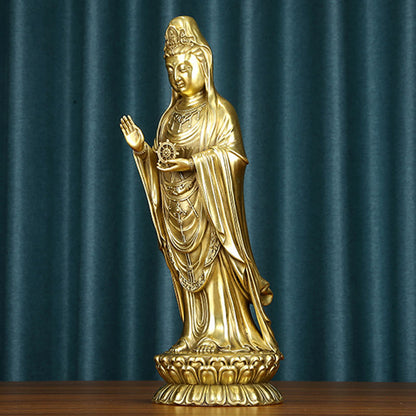 Mythstone Kwan Yin Avalokitesvara Holding The Dharma Wheel Wealth Brass Copper Statue Decoration