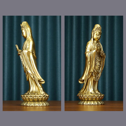 Mythstone Kwan Yin Avalokitesvara Holding The Dharma Wheel Wealth Brass Copper Statue Decoration