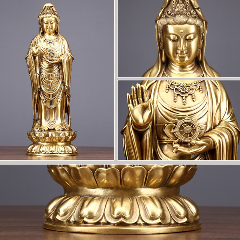 Mythstone Kwan Yin Avalokitesvara Holding The Dharma Wheel Wealth Brass Copper Statue Decoration