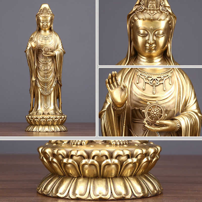 Mythstone Kwan Yin Avalokitesvara Holding The Dharma Wheel Wealth Brass Copper Statue Decoration