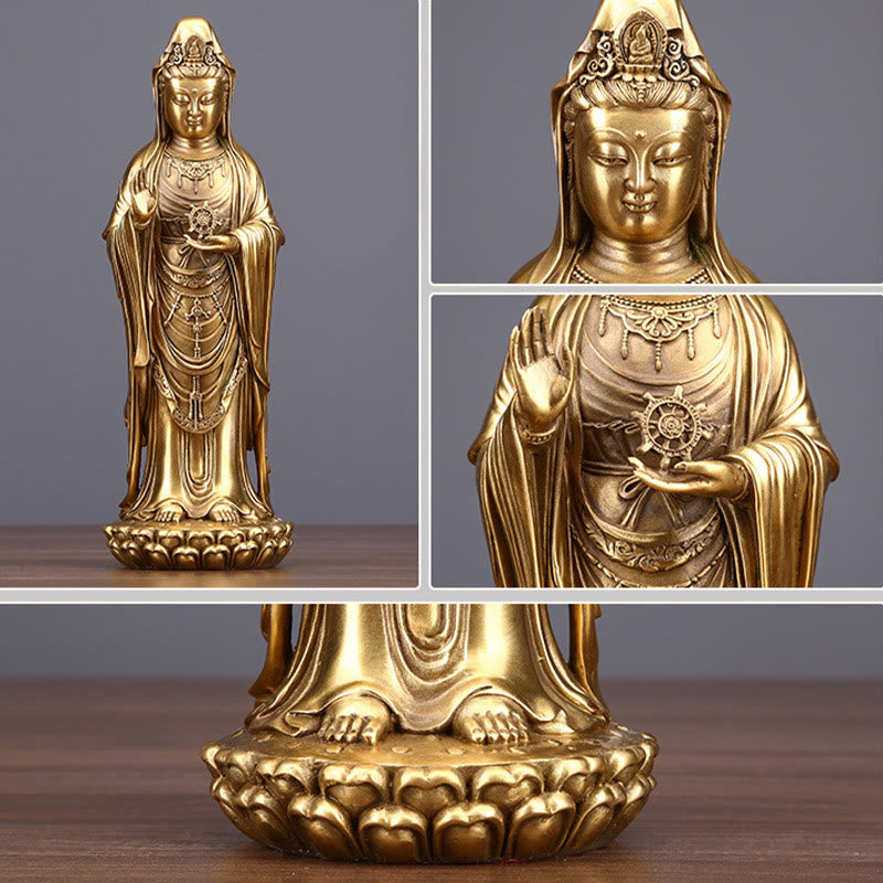 Mythstone Kwan Yin Avalokitesvara Holding The Dharma Wheel Wealth Brass Copper Statue Decoration