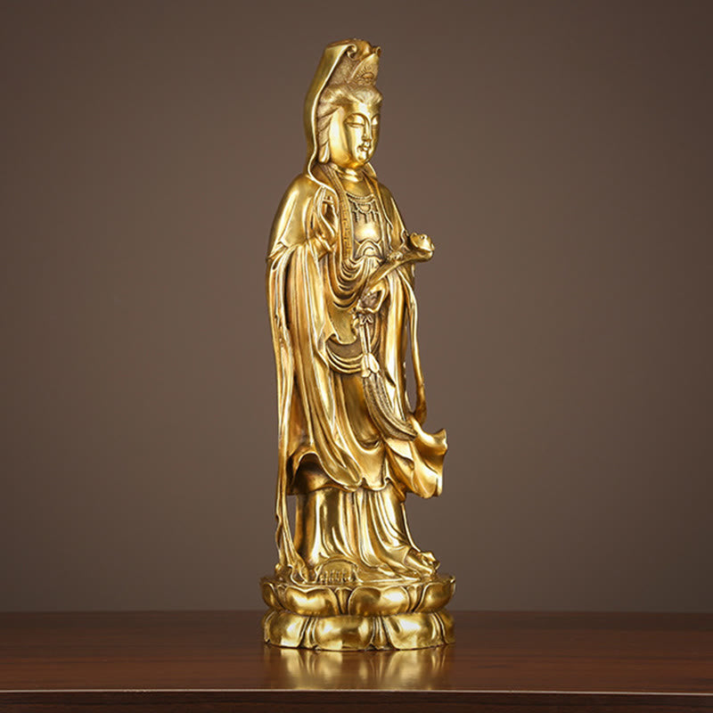 Mythstone Kwan Yin Avalokitesvara Holding The Dharma Wheel Wealth Brass Copper Statue Decoration