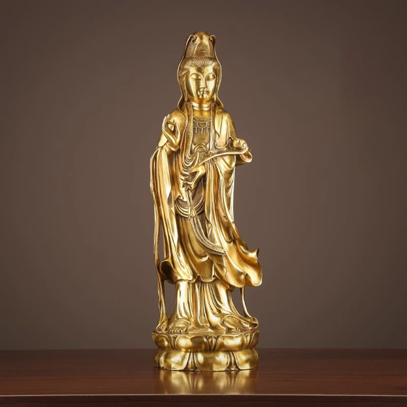 Mythstone Kwan Yin Avalokitesvara Holding The Dharma Wheel Wealth Brass Copper Statue Decoration