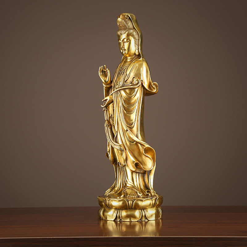 Mythstone Kwan Yin Avalokitesvara Holding The Dharma Wheel Wealth Brass Copper Statue Decoration