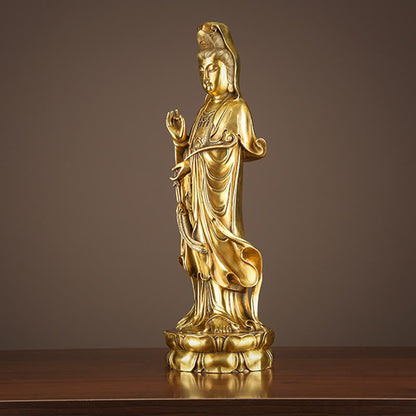 Mythstone Kwan Yin Avalokitesvara Holding The Dharma Wheel Wealth Brass Copper Statue Decoration