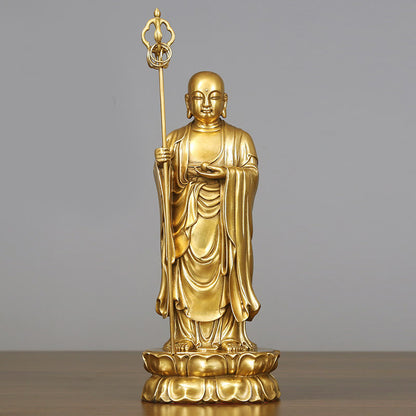 Mythstone Ksitigarbha Bodhisattva Figurine Compassion Copper Statue Home Offering Decoration