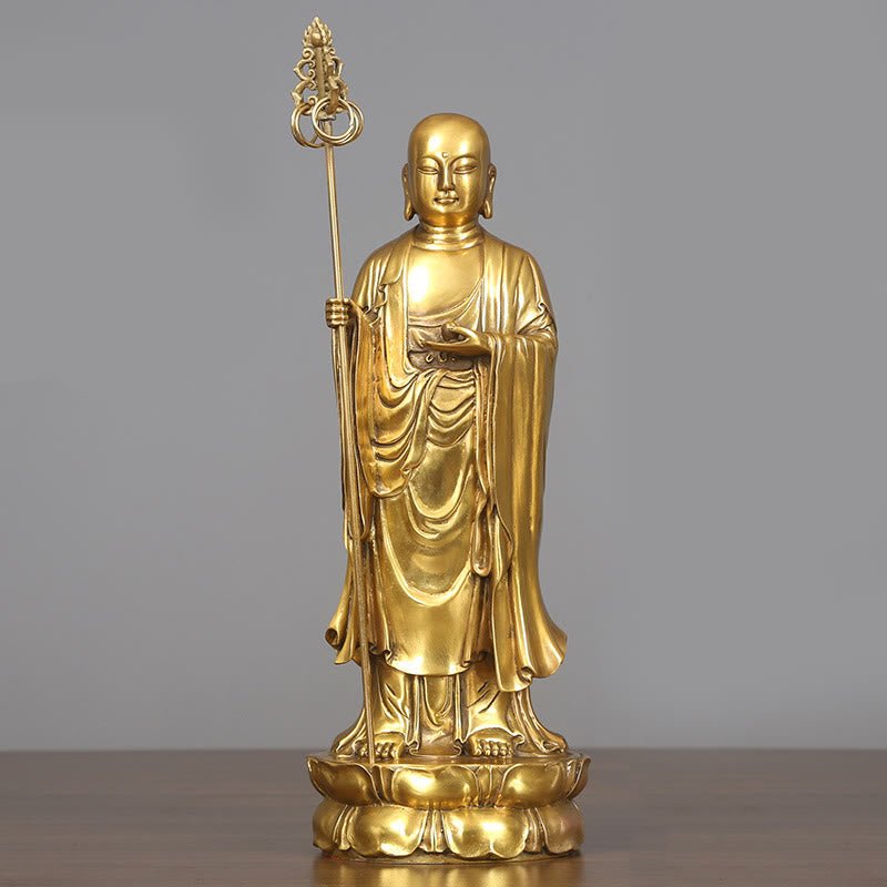 Mythstone Ksitigarbha Bodhisattva Figurine Compassion Copper Statue Home Offering Decoration