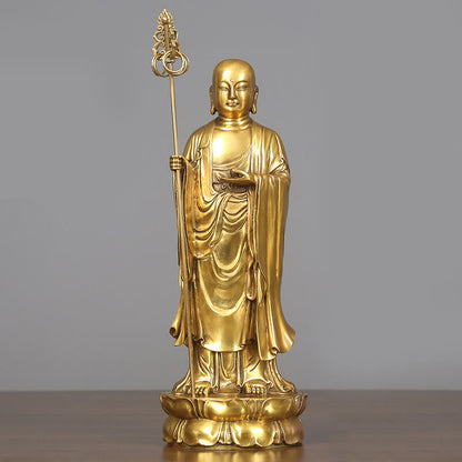 Mythstone Ksitigarbha Bodhisattva Figurine Compassion Copper Statue Home Offering Decoration