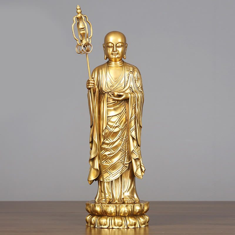 Mythstone Ksitigarbha Bodhisattva Figurine Compassion Copper Statue Home Offering Decoration