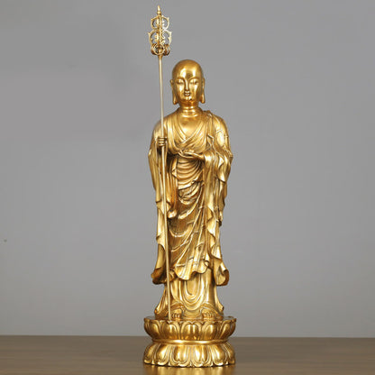 Mythstone Ksitigarbha Bodhisattva Figurine Compassion Copper Statue Home Offering Decoration