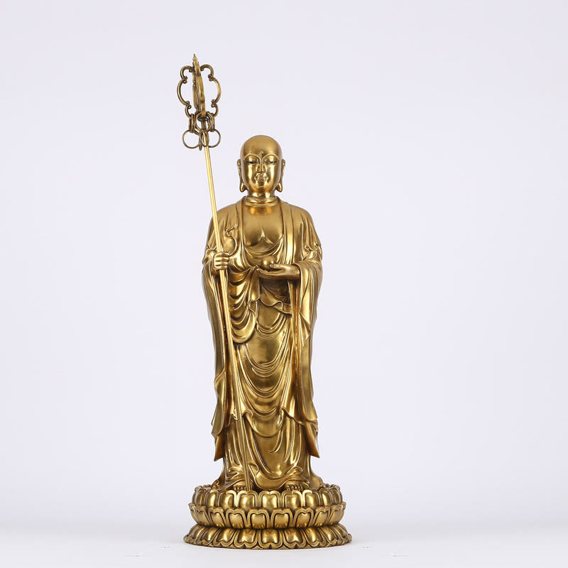 Mythstone Ksitigarbha Bodhisattva Figurine Compassion Copper Statue Home Offering Decoration