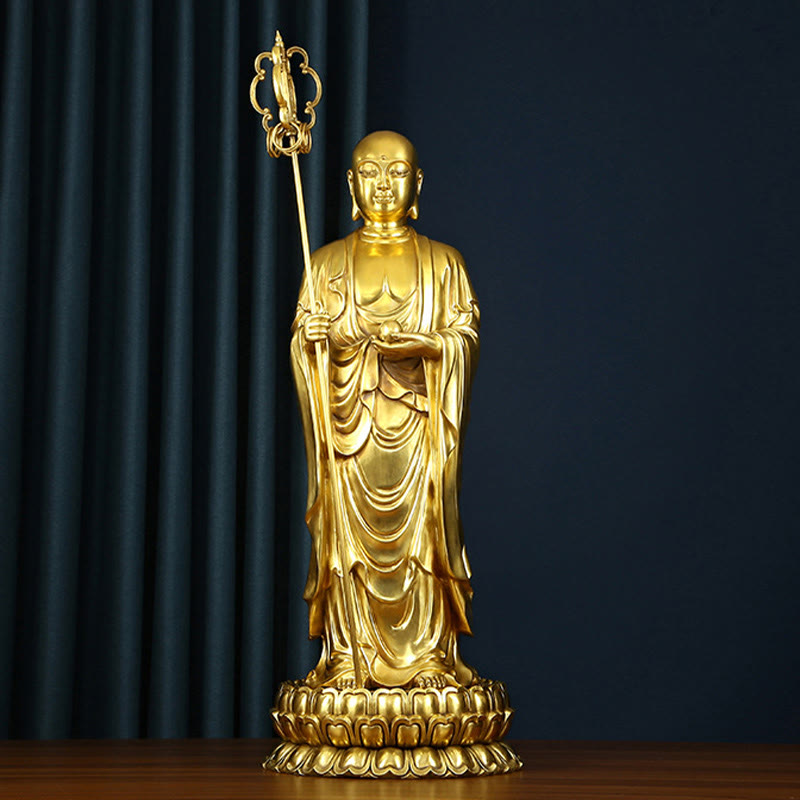 Mythstone Ksitigarbha Bodhisattva Figurine Compassion Copper Statue Home Offering Decoration