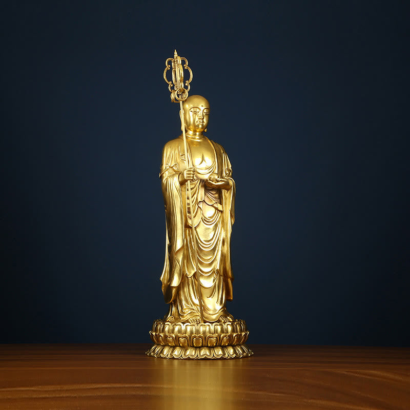 Mythstone Ksitigarbha Bodhisattva Figurine Compassion Copper Statue Home Offering Decoration