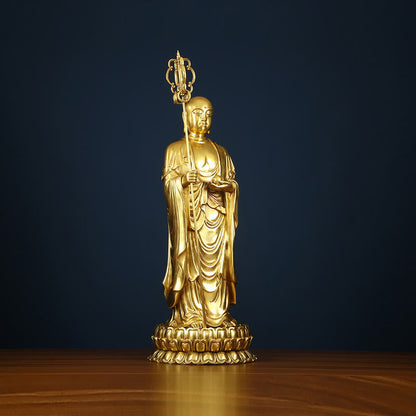 Mythstone Ksitigarbha Bodhisattva Figurine Compassion Copper Statue Home Offering Decoration