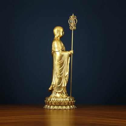 Mythstone Ksitigarbha Bodhisattva Figurine Compassion Copper Statue Home Offering Decoration