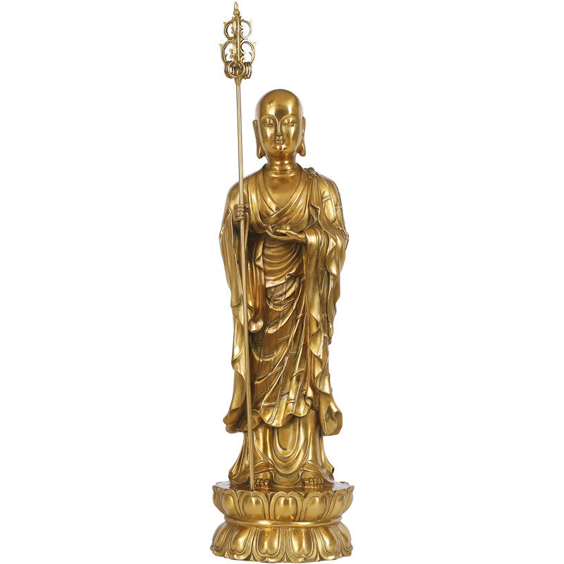 Mythstone Ksitigarbha Bodhisattva Figurine Compassion Copper Statue Home Offering Decoration