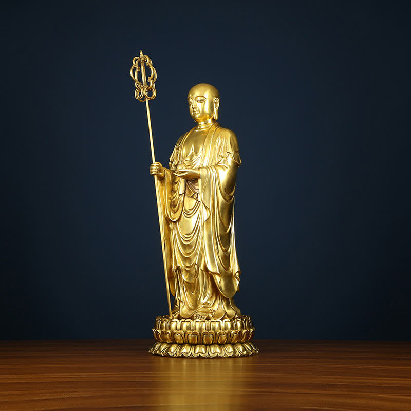 Mythstone Ksitigarbha Bodhisattva Figurine Compassion Copper Statue Home Offering Decoration