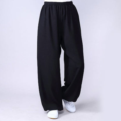 Pantalones unisex de lino y algodón para práctica de tai chi y qigong con cintura elástica de verano Mythstone 