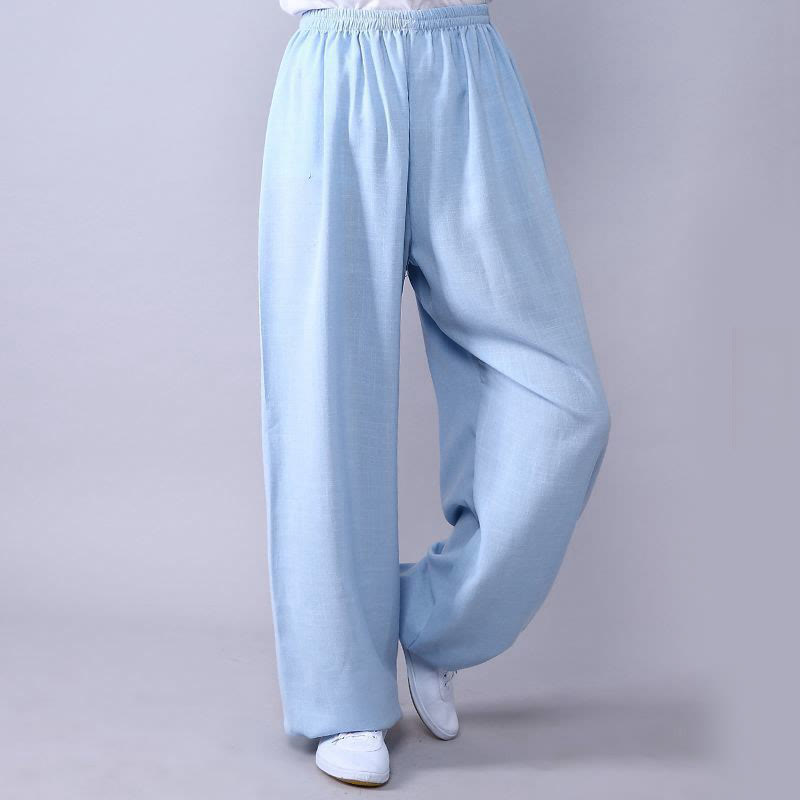 Pantalones unisex de lino y algodón para práctica de tai chi y qigong con cintura elástica de verano Mythstone 