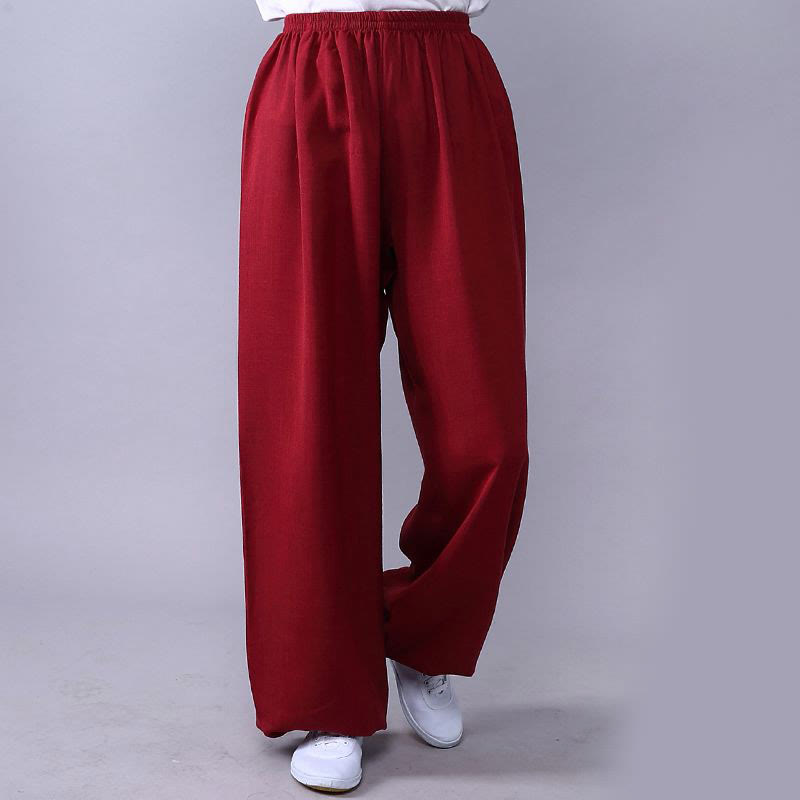 Pantalones unisex de lino y algodón para práctica de tai chi y qigong con cintura elástica de verano Mythstone 