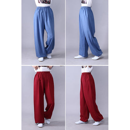 Pantalones unisex de lino y algodón para práctica de tai chi y qigong con cintura elástica de verano Mythstone 