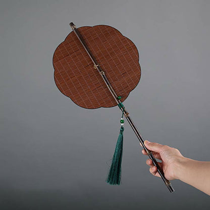 Mythstone Chinese Style Handmade Bamboo Long Handle Portable Curlable Fan