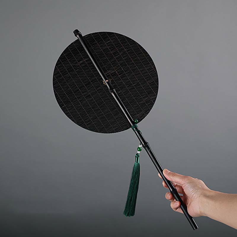 Mythstone Chinese Style Handmade Bamboo Long Handle Portable Curlable Fan