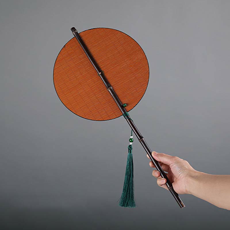 Mythstone Chinese Style Handmade Bamboo Long Handle Portable Curlable Fan