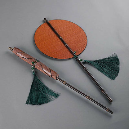 Mythstone Chinese Style Handmade Bamboo Long Handle Portable Curlable Fan