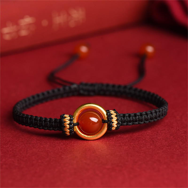 Mythstone Red Agate Bead Peace Buckle Calm Rope Bracelet