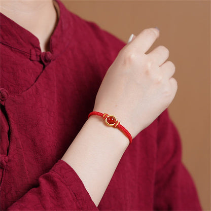 Mythstone Red Agate Bead Peace Buckle Calm Rope Bracelet